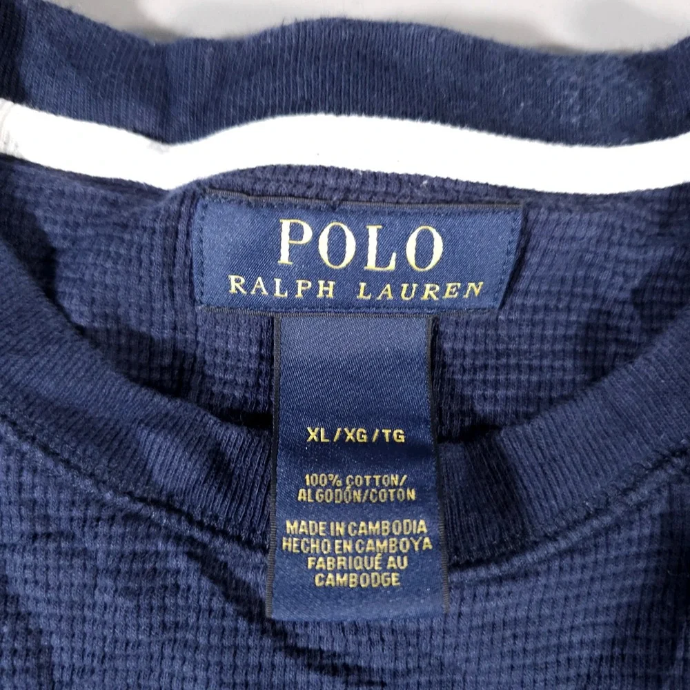 Polo Ralph‎ Lauren Thermal Shirt Mens XL Navy Blue Waffle Knit Long Sleeve Pony